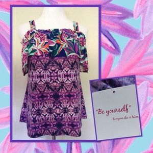 Fig and Flower Cold Shoulder Top